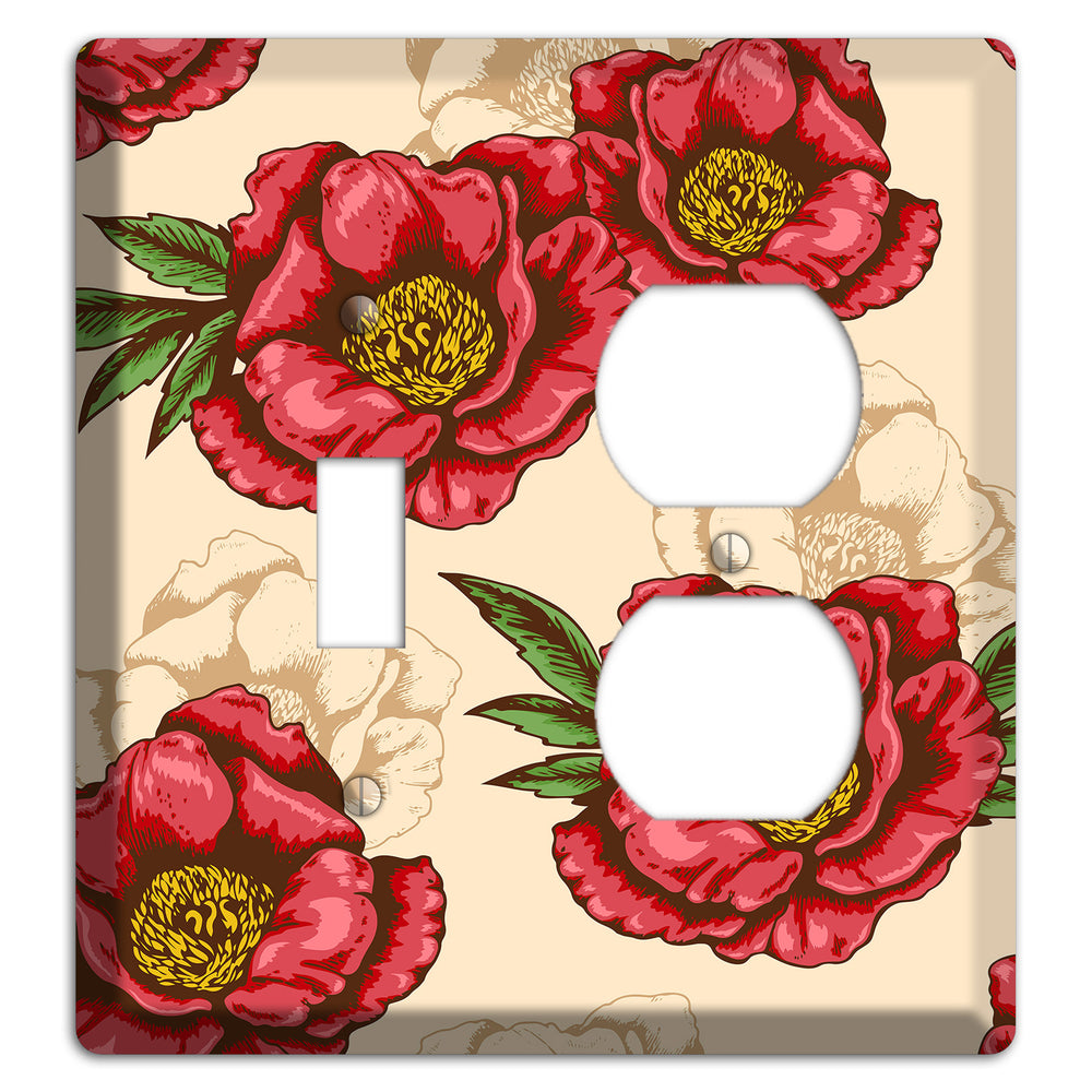 Red Peony Style A Toggle / Duplex Wallplate