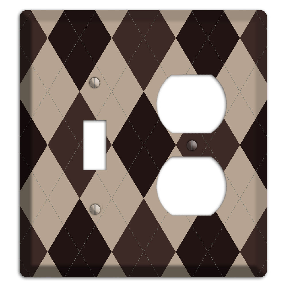 Brown and Beige Argyle Toggle / Duplex Wallplate