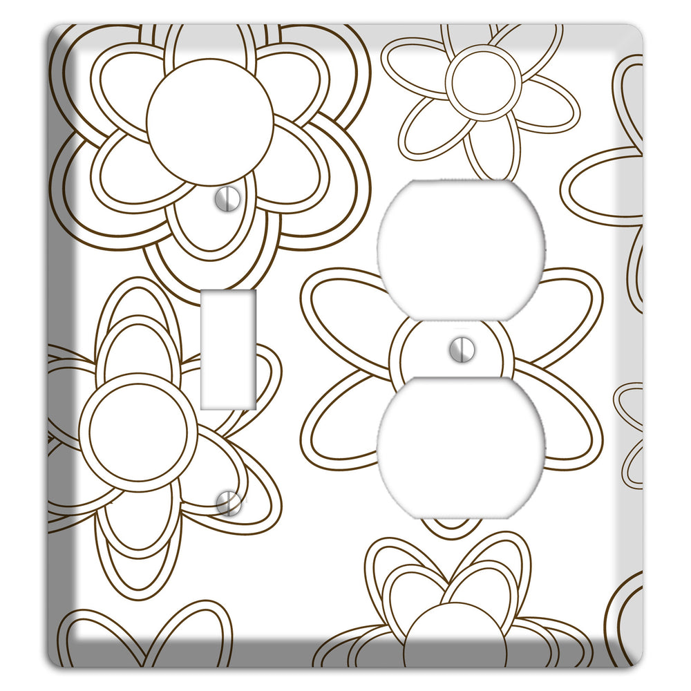 White with Retro Floral Contour Toggle / Duplex Wallplate