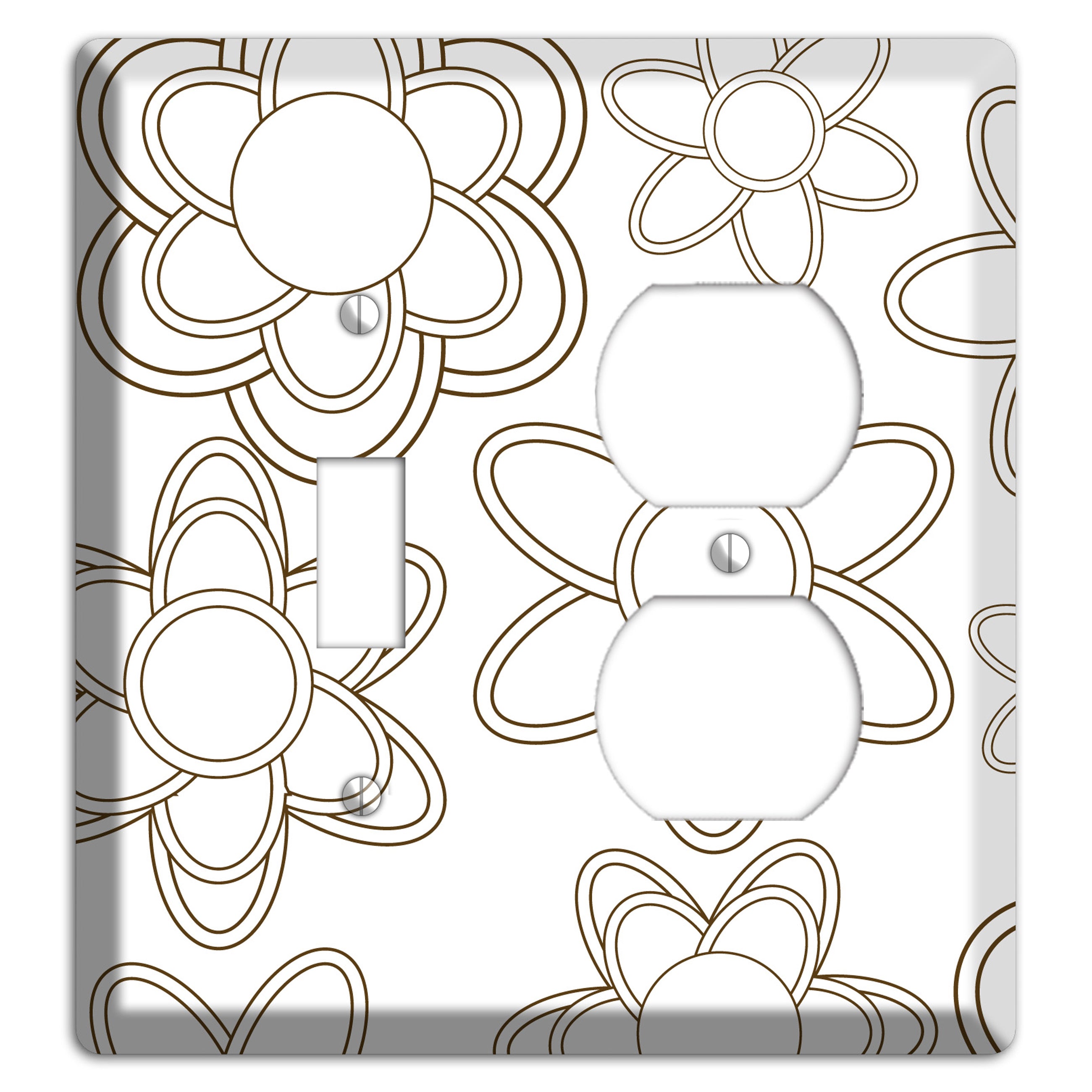 White with Retro Floral Contour Toggle / Duplex Wallplate