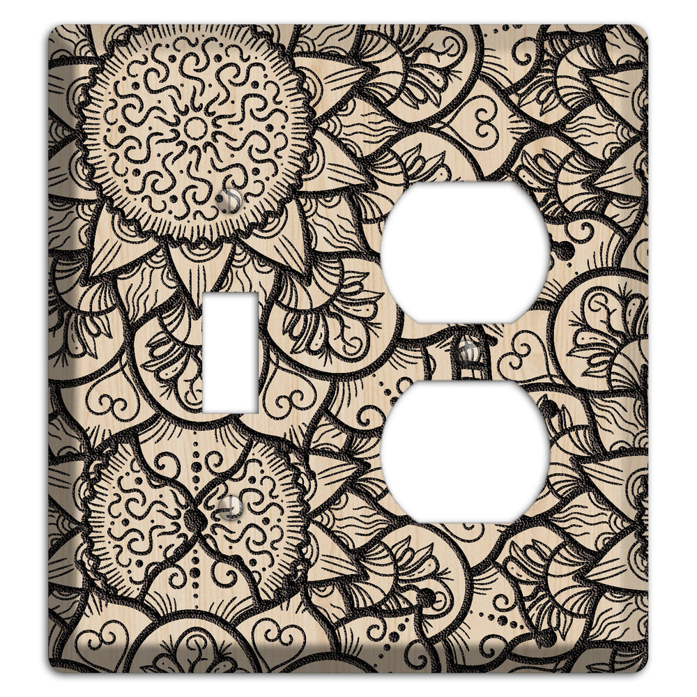 Mandala Black and White Style W Wood Lasered Toggle / Duplex Wallplate