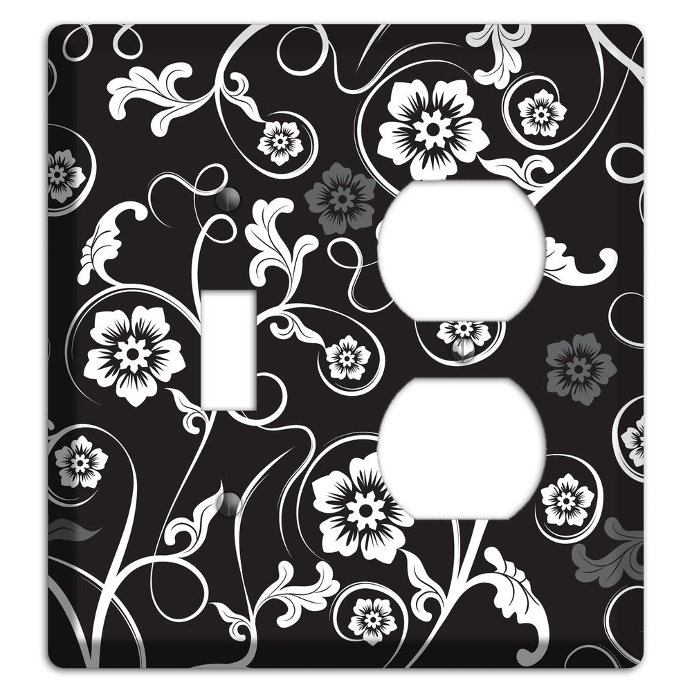 Black with White Flower Sprig Toggle / Duplex Wallplate