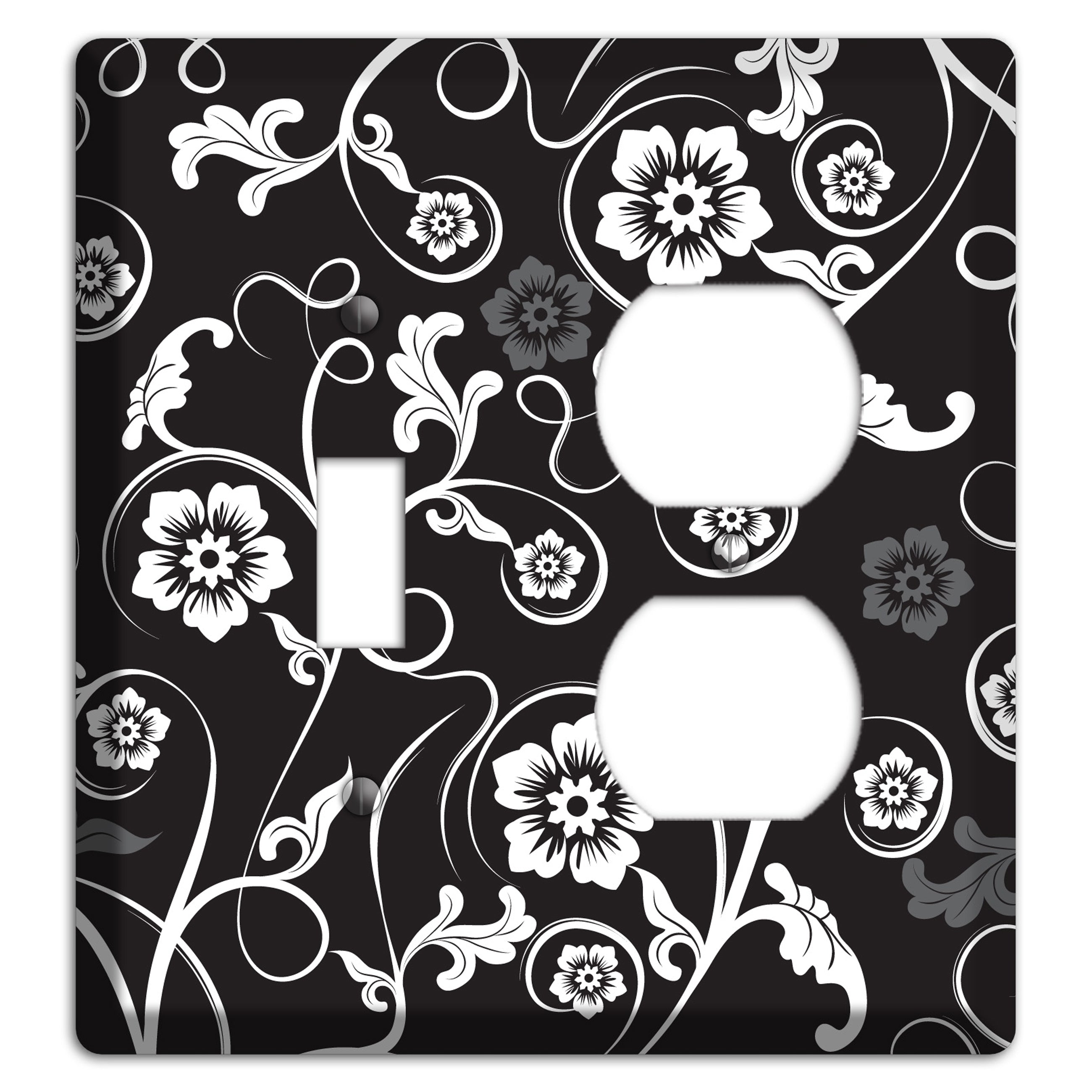 Black with White Flower Sprig Toggle / Duplex Wallplate
