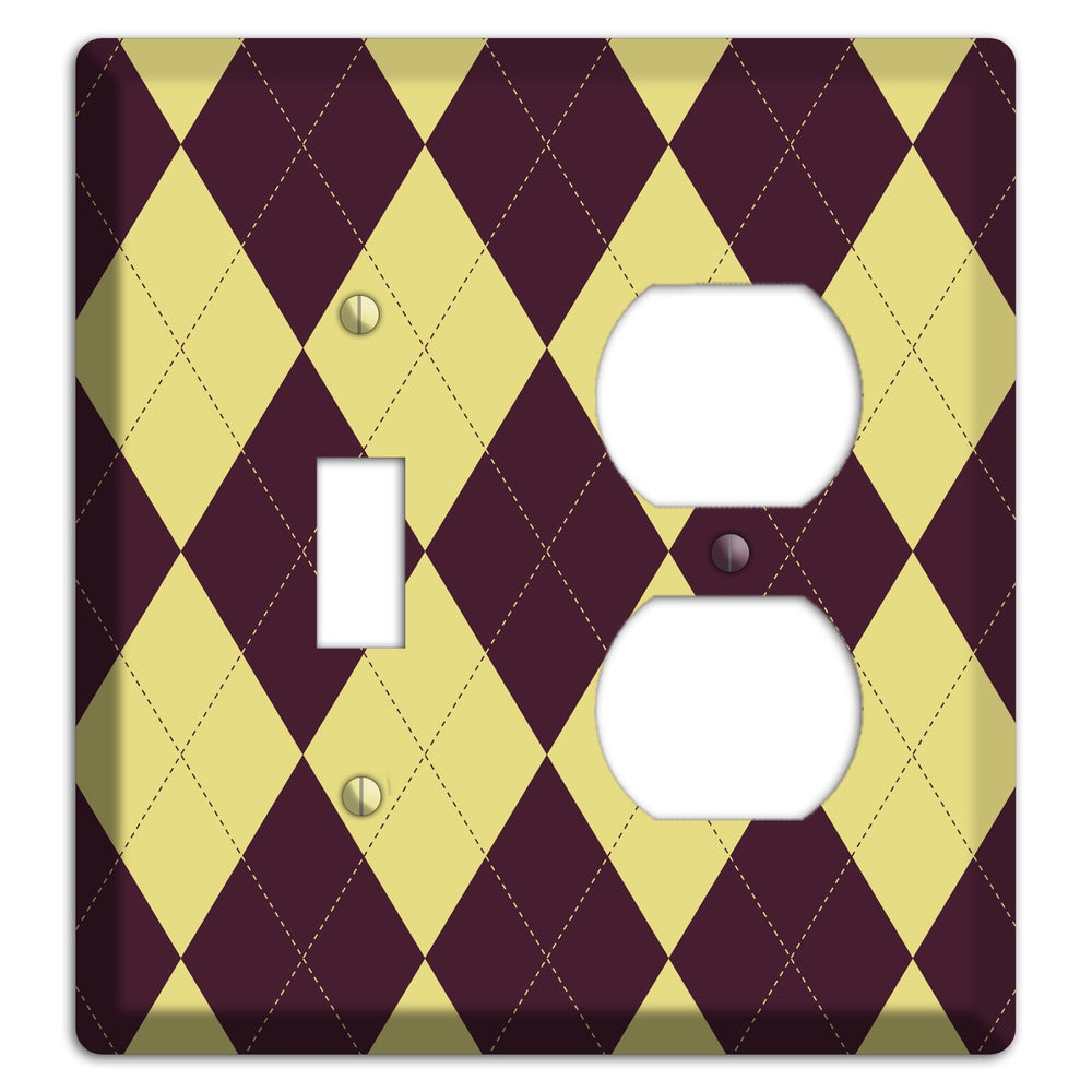 Yellow and Dark Maroon Argyle Toggle / Duplex Wallplate