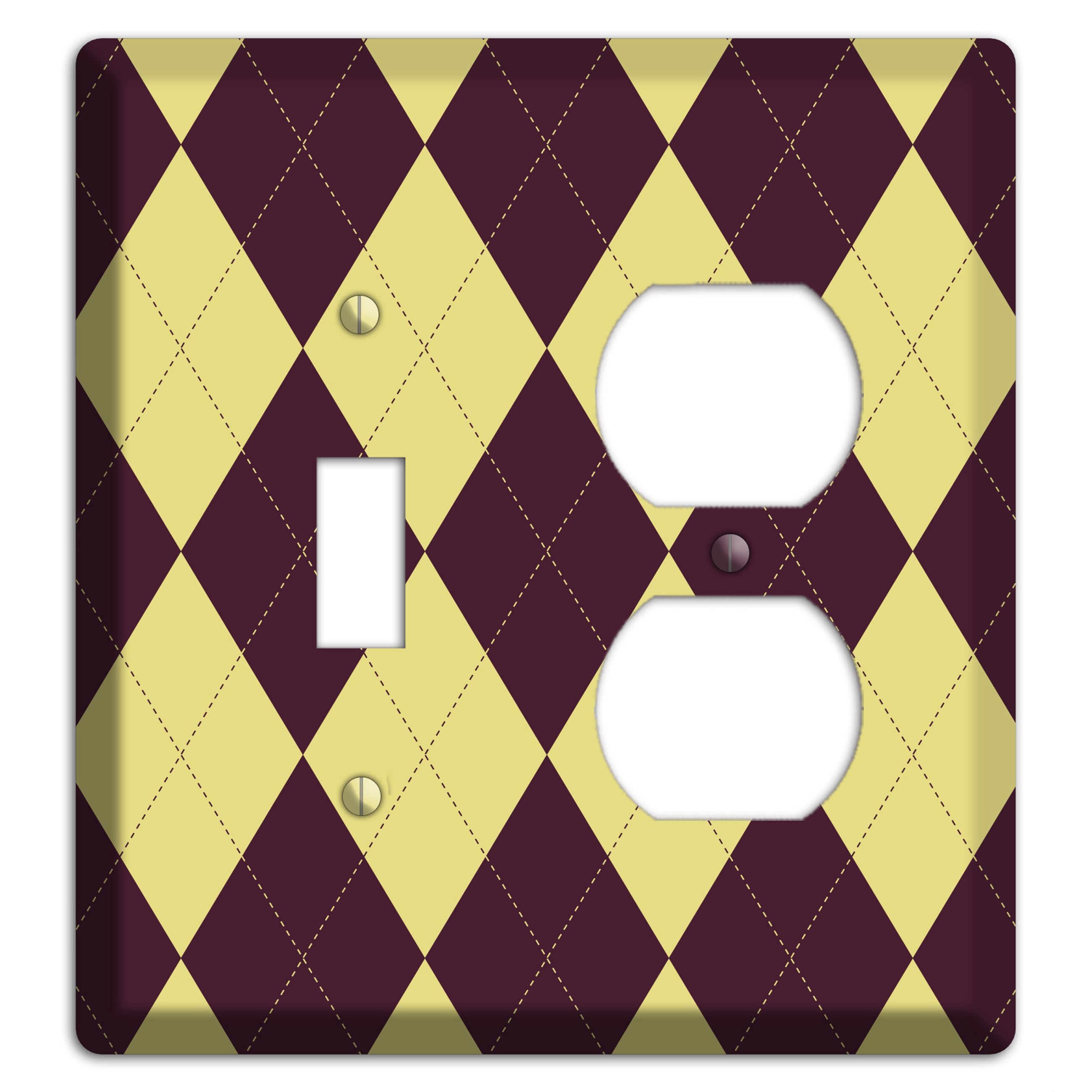 Yellow and Dark Maroon Argyle Toggle / Duplex Wallplate