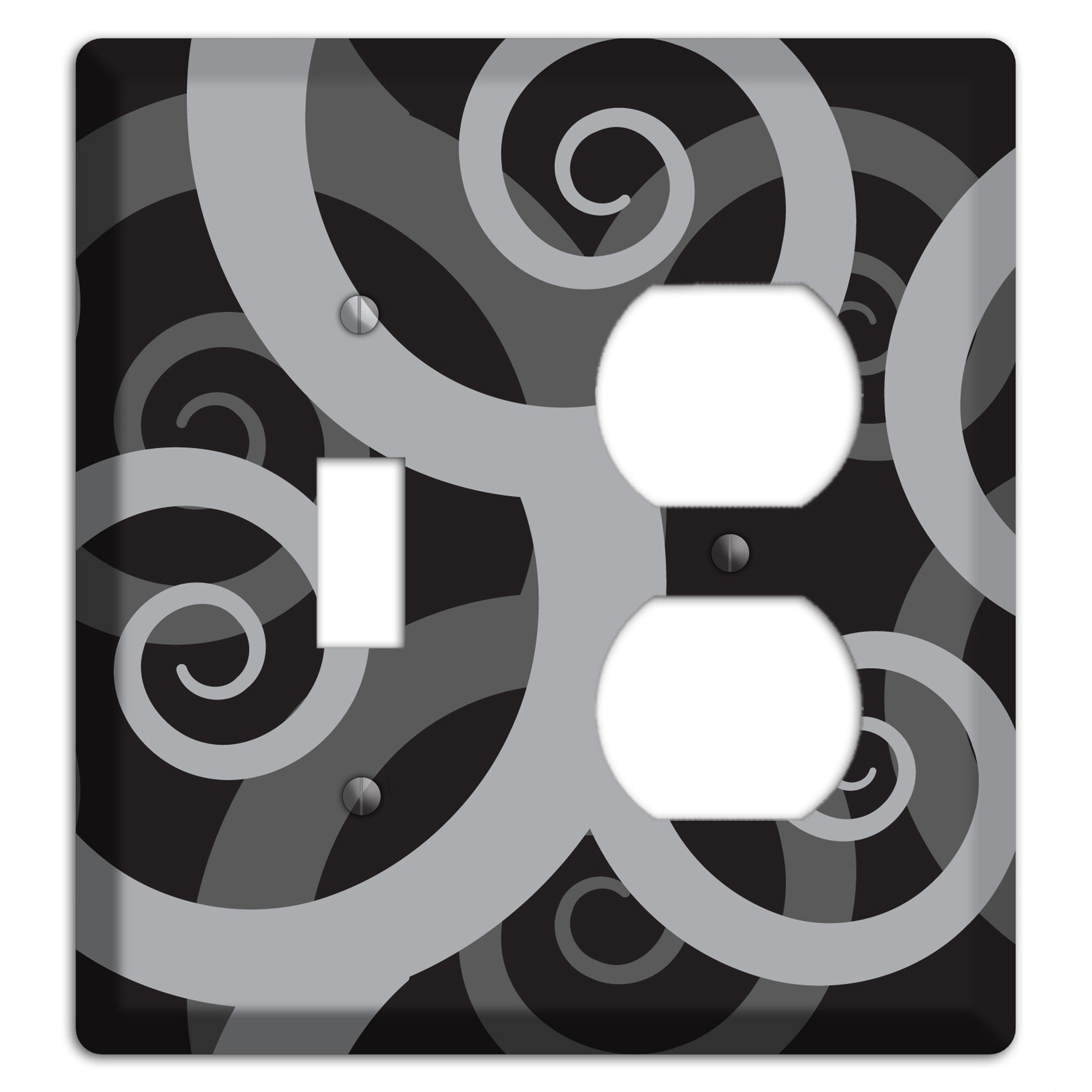 Black with Grey Large Swirl Toggle / Duplex Wallplate