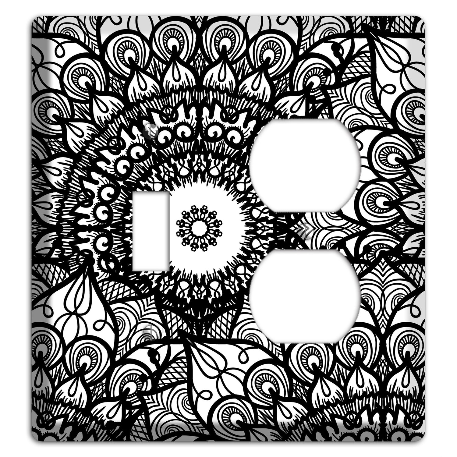 Mandala Black and White Style V Cover Plates Toggle / Duplex Wallplate