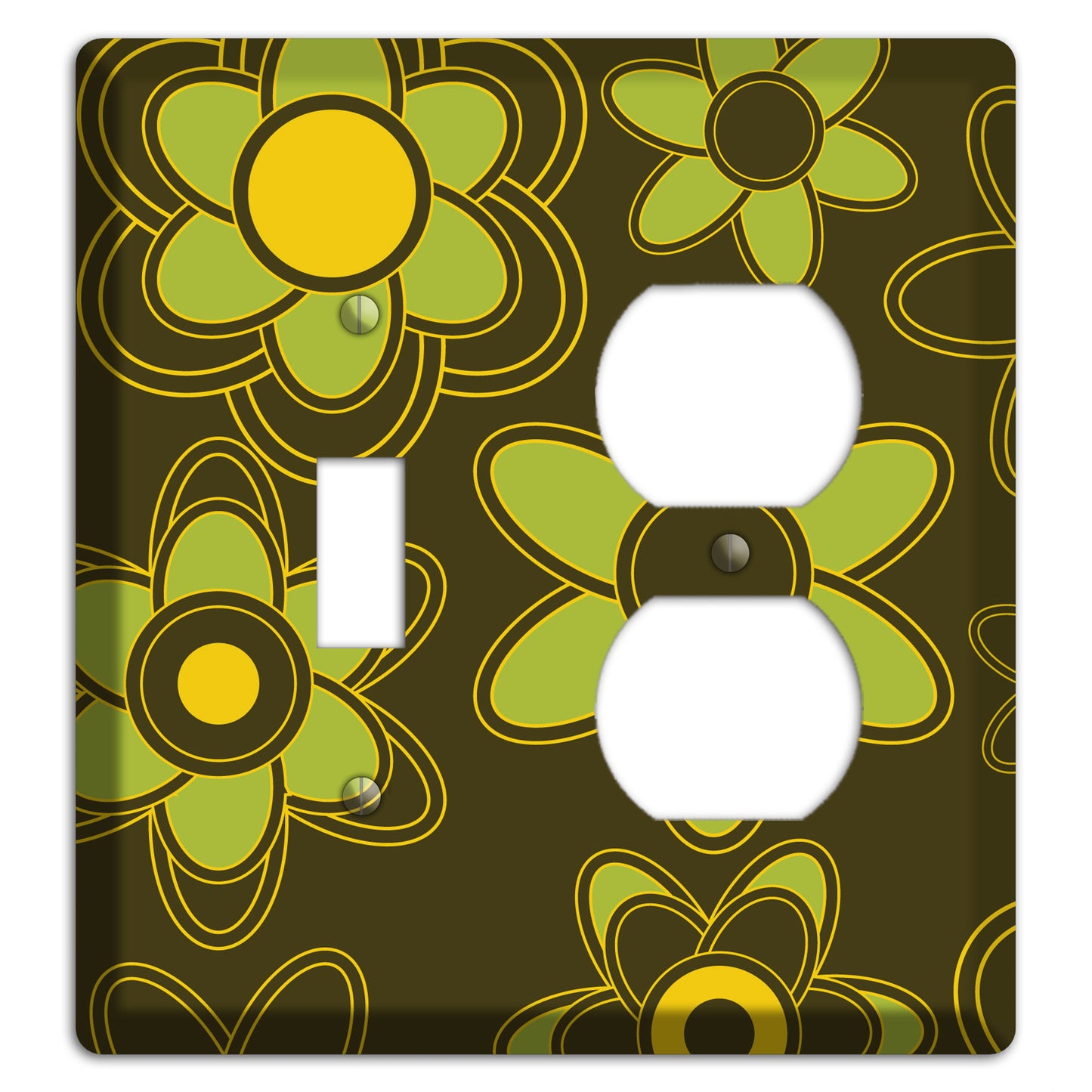 Brown with Lime Retro Floral Contour Toggle / Duplex Wallplate
