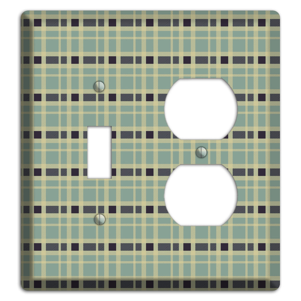 Sage and Black Plaid Toggle / Duplex Wallplate