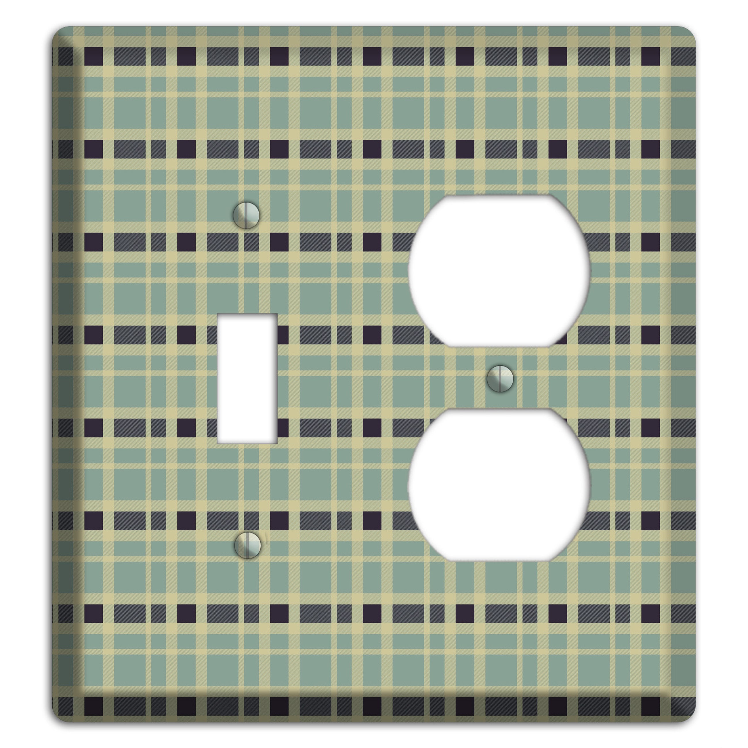 Sage and Black Plaid Toggle / Duplex Wallplate