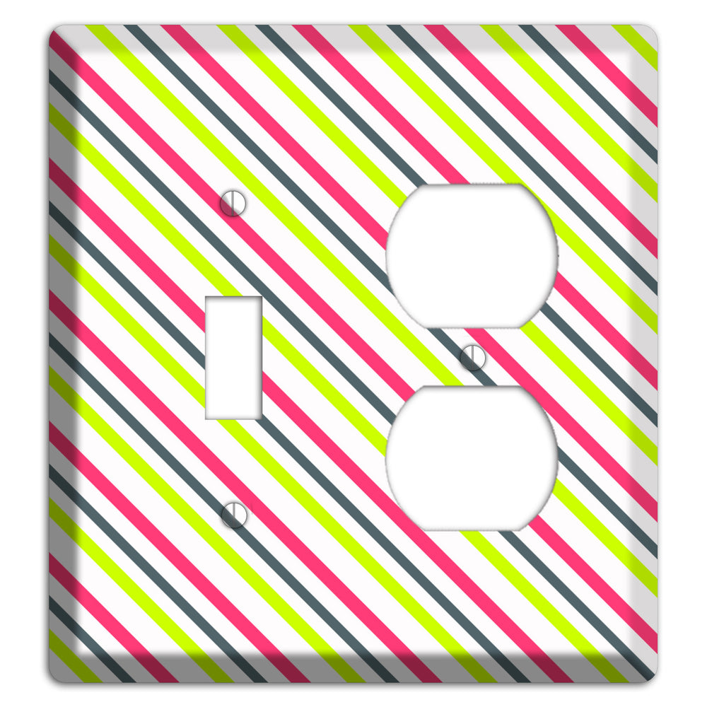 Fuschia and Lime Angled Stripe Toggle / Duplex Wallplate
