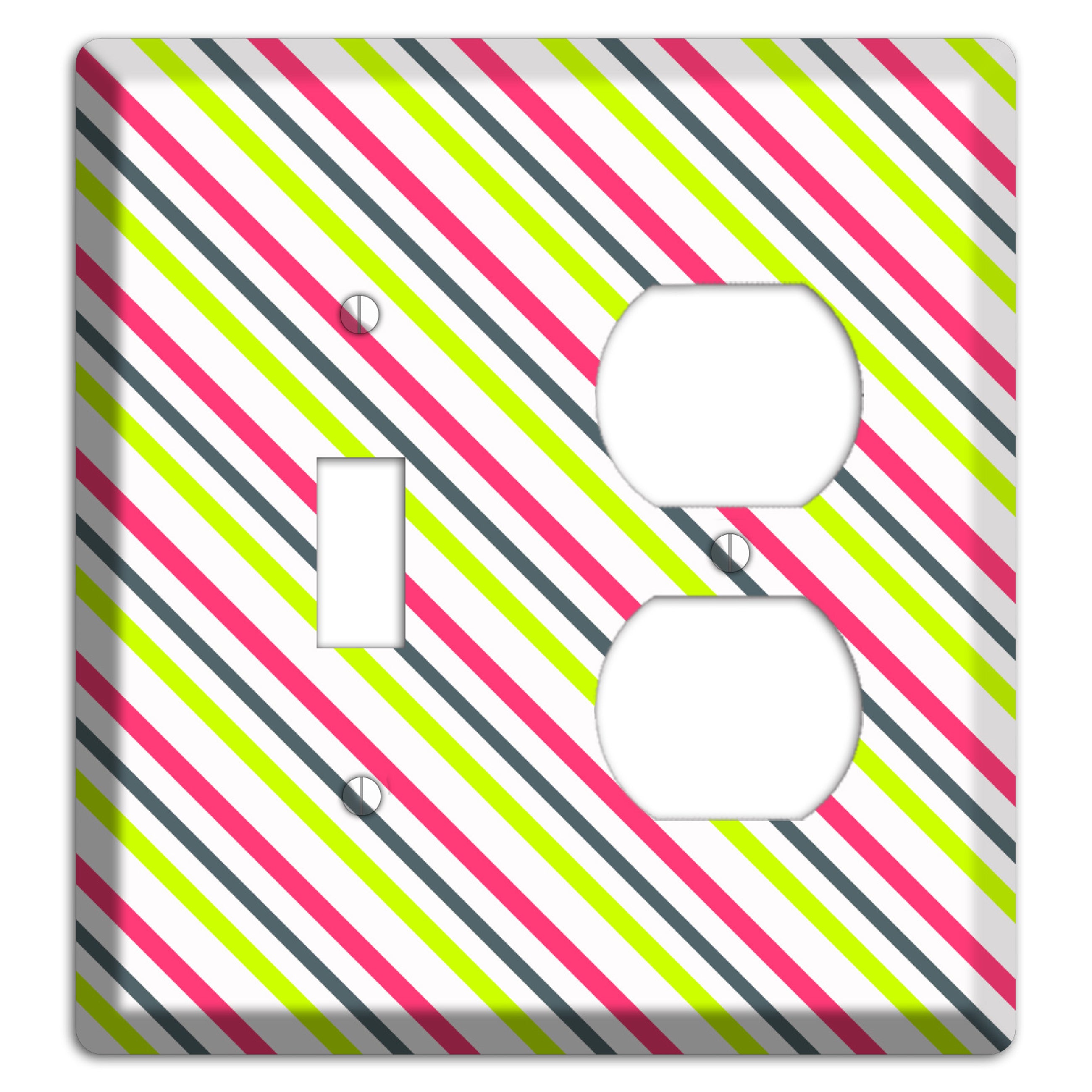 Fuschia and Lime Angled Stripe Toggle / Duplex Wallplate