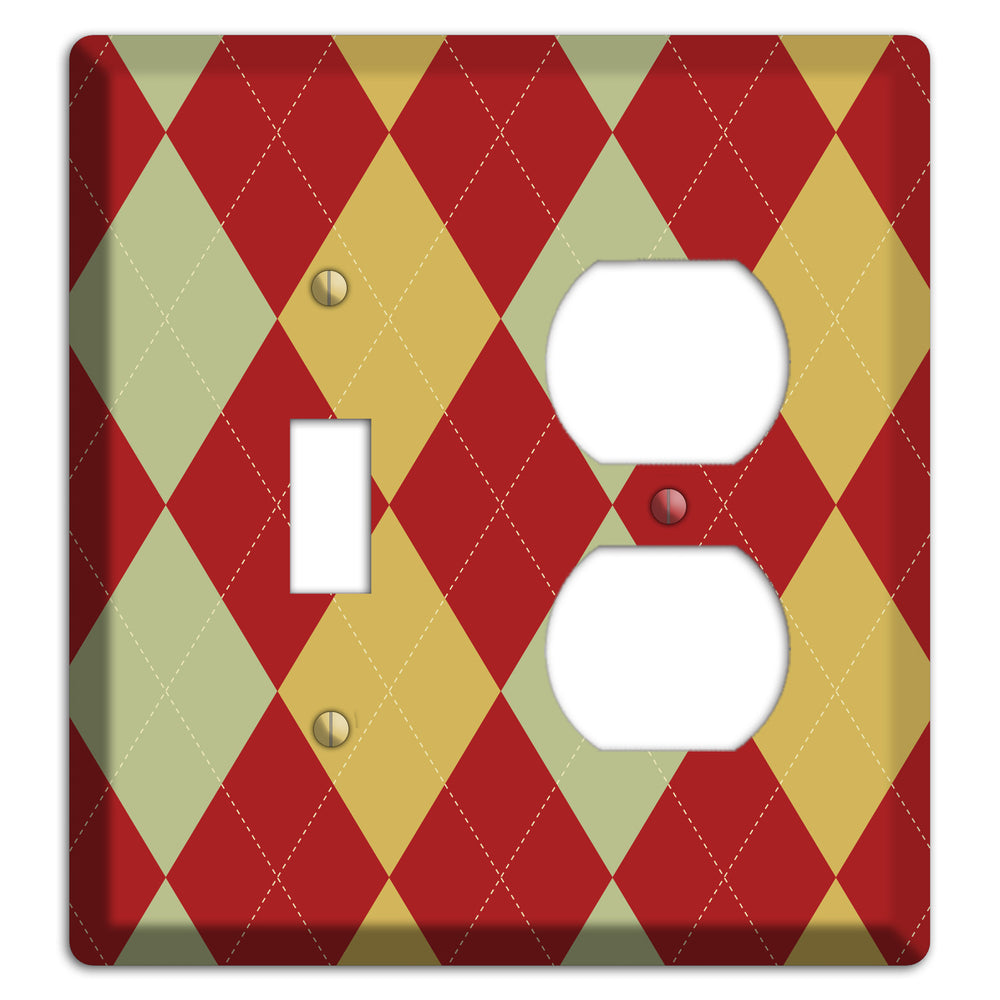 Burnt Orange and Light Green Argyle Toggle / Duplex Wallplate
