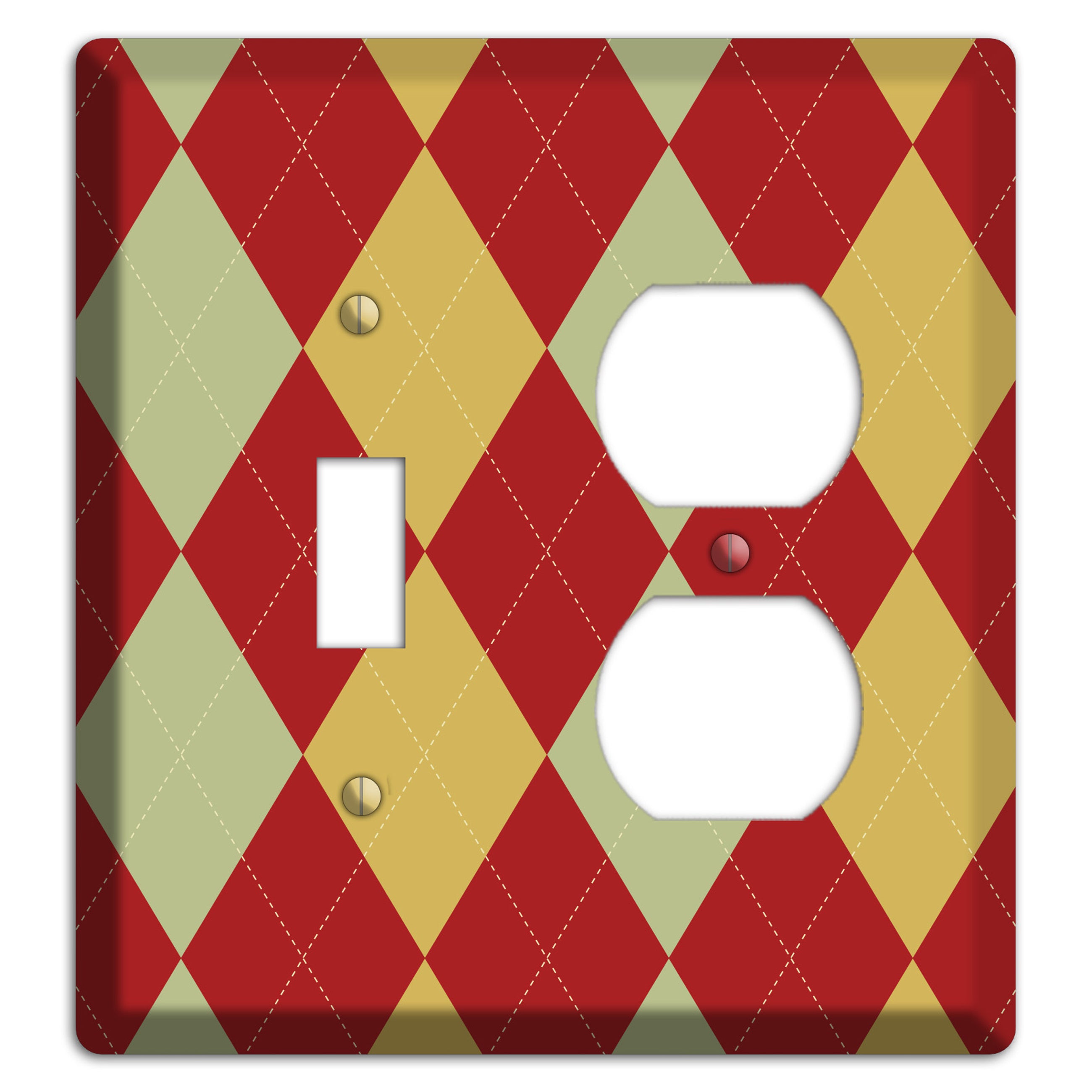Burnt Orange and Light Green Argyle Toggle / Duplex Wallplate