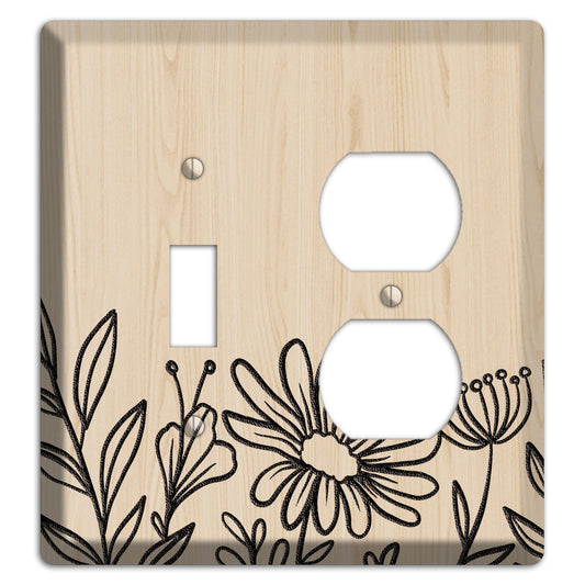 Hand-Drawn Floral 10 Wood Lasered Toggle / Duplex Wallplate