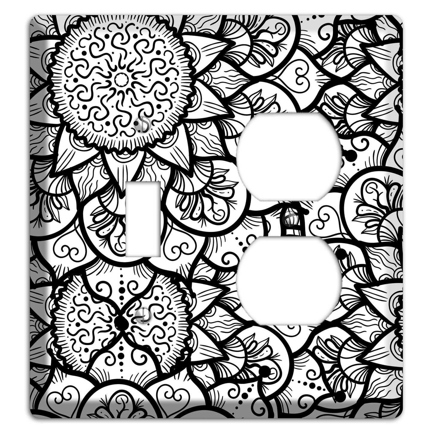 Mandala Black and White Style W Cover Plates Toggle / Duplex Wallplate