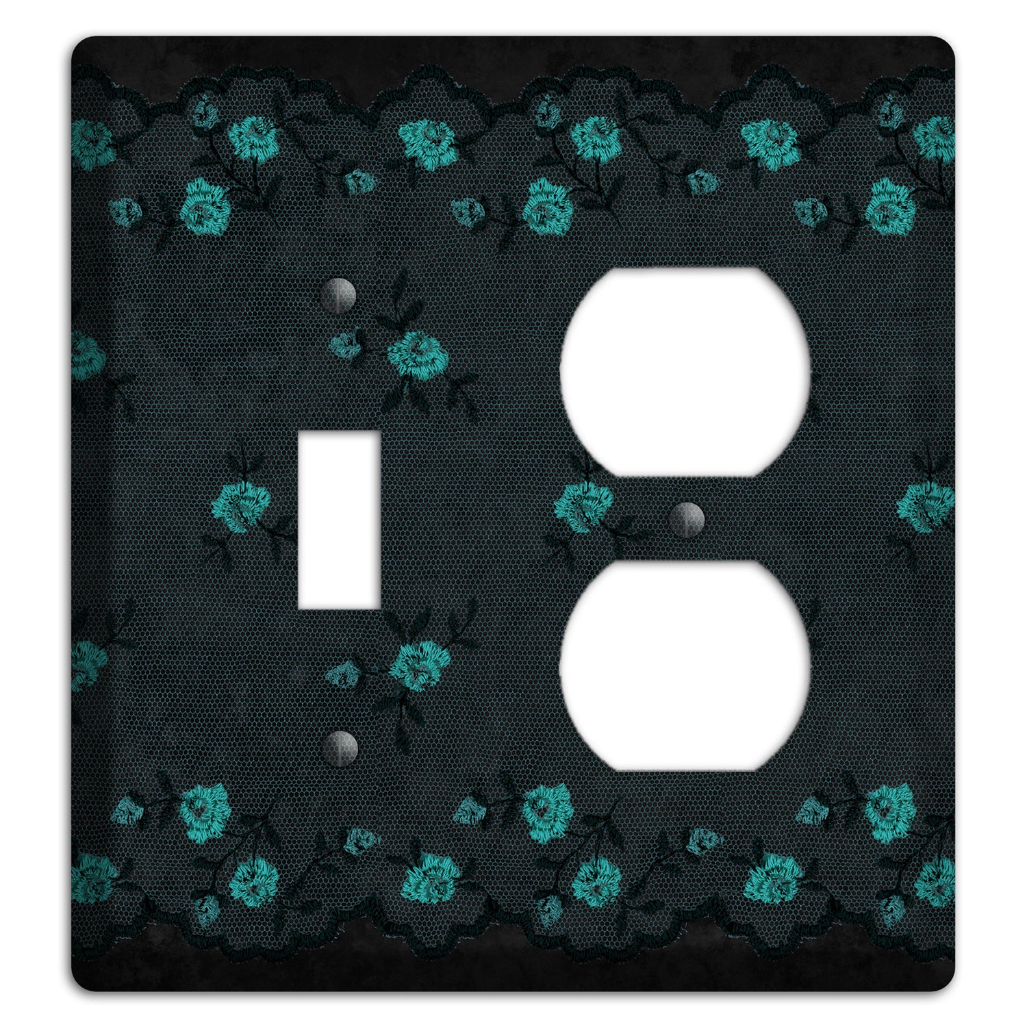 Embroidered Floral Black Toggle / Duplex Wallplate