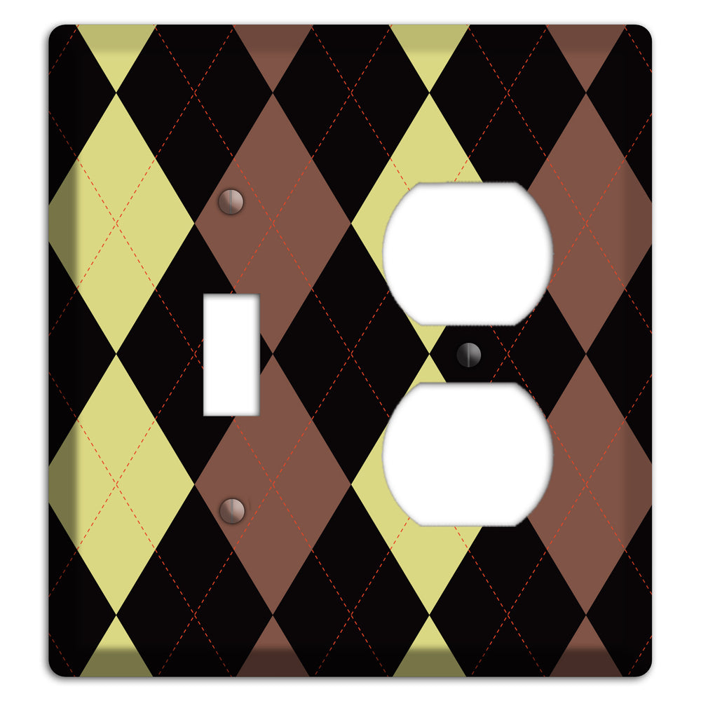 Yellow and Brown Argyle Toggle / Duplex Wallplate