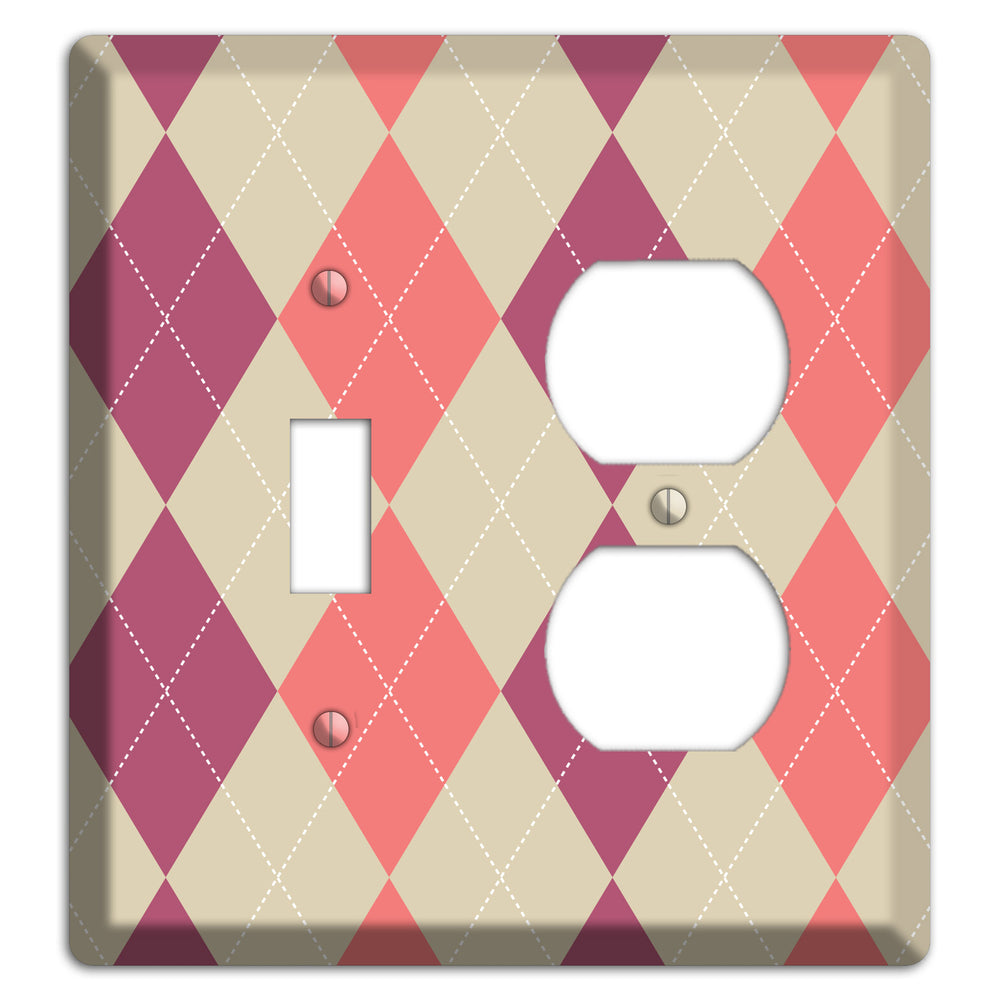 Pink and Tan Argyle Toggle / Duplex Wallplate