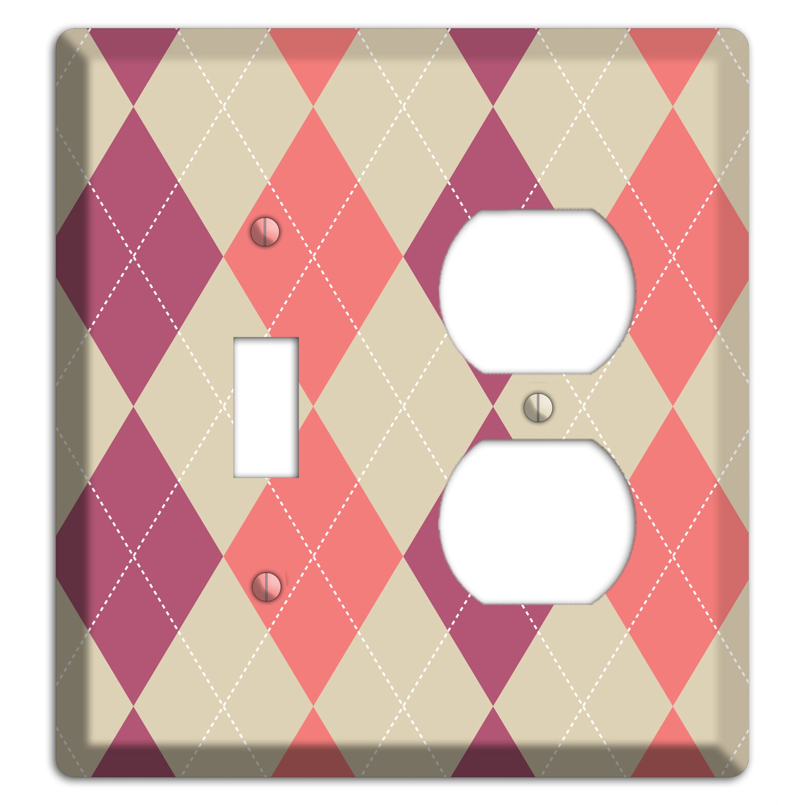Pink and Tan Argyle Toggle / Duplex Wallplate