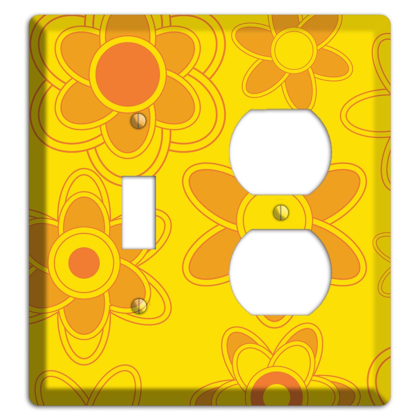 Yellow with Orange Retro Floral Contour Toggle / Duplex Wallplate