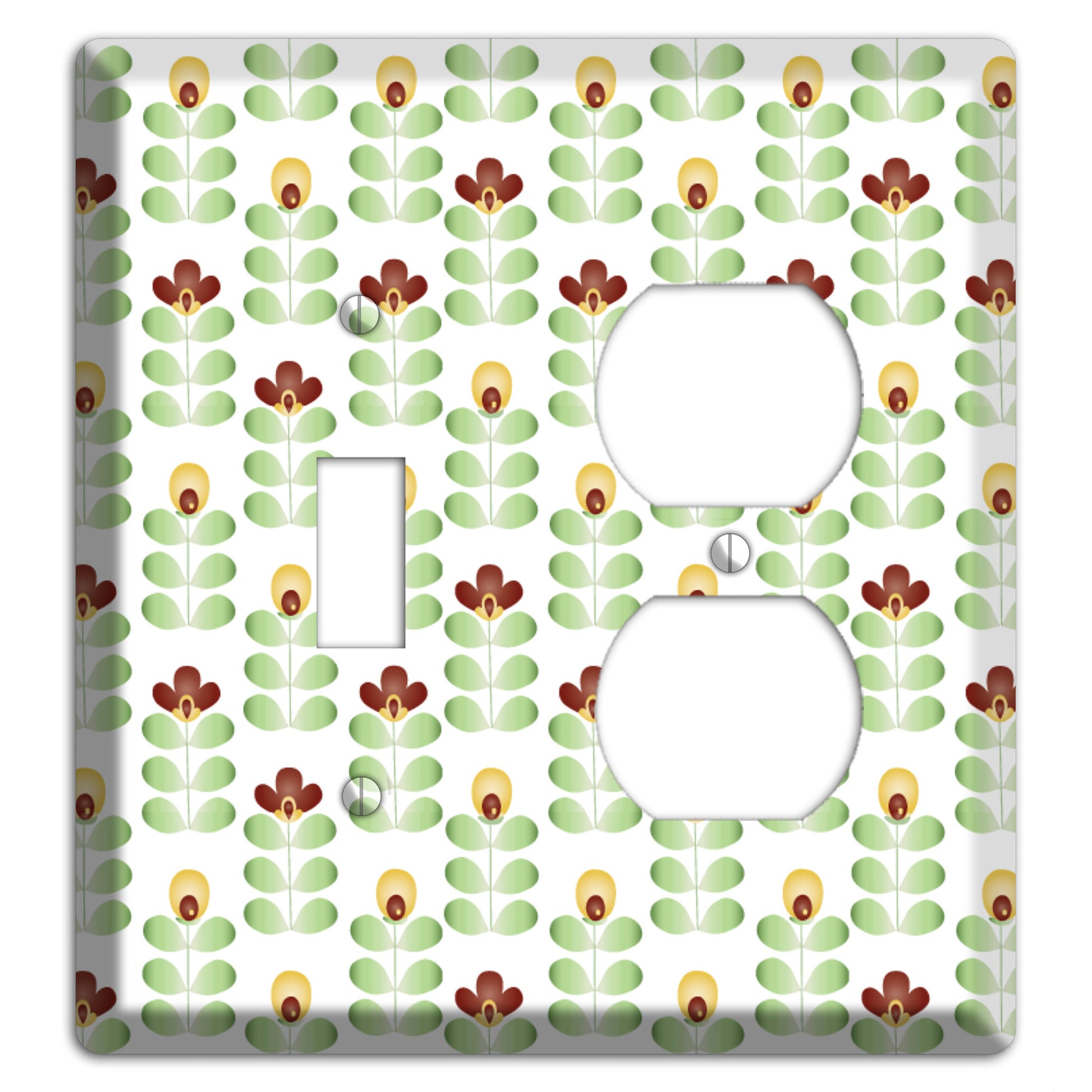 Light Green Deco Floral Half Drop Toggle / Duplex Wallplate