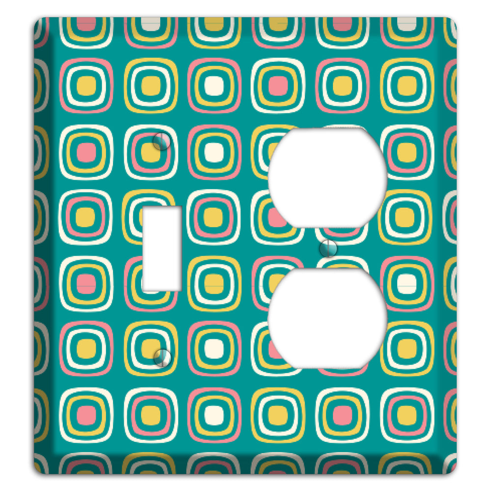 Mulri Teal Coral Lime Retro Squares Toggle / Duplex Wallplate