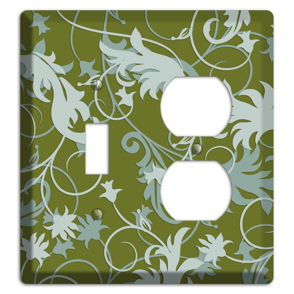 Green and Beige Victorian Sprig Toggle / Duplex Wallplate