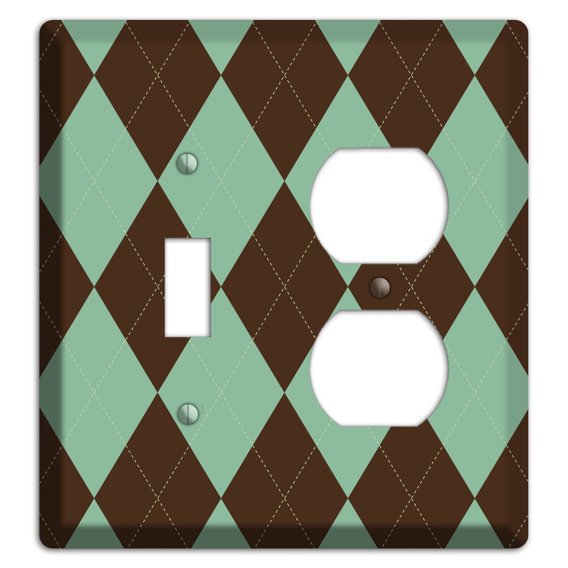 Green and Brown Argyle Toggle / Duplex Wallplate