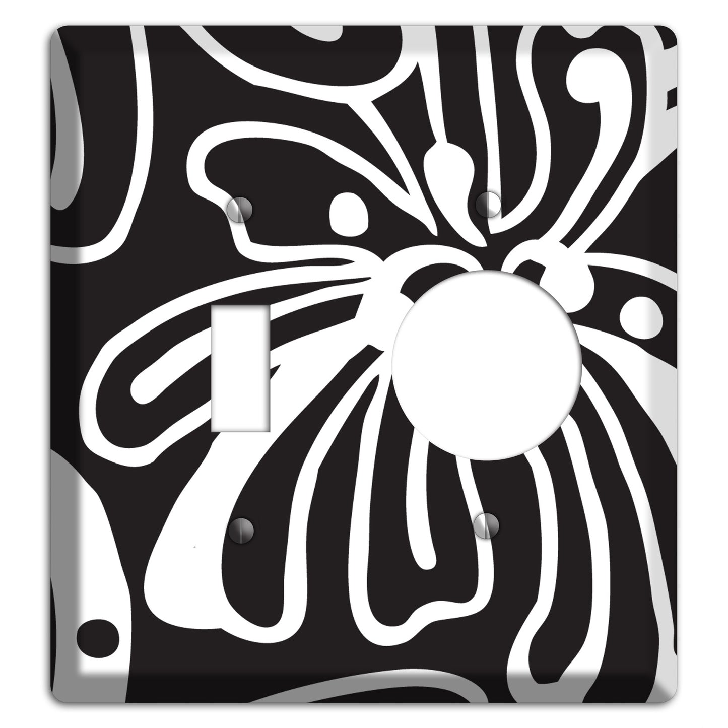 Black with White Flower Toggle / Receptacle Wallplate