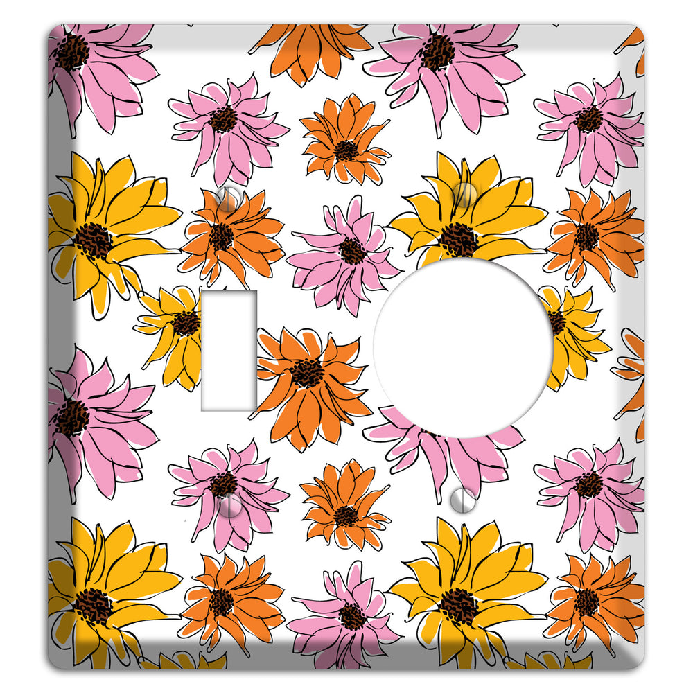 Pink Orange Yellow Flowers Toggle / Receptacle Wallplate