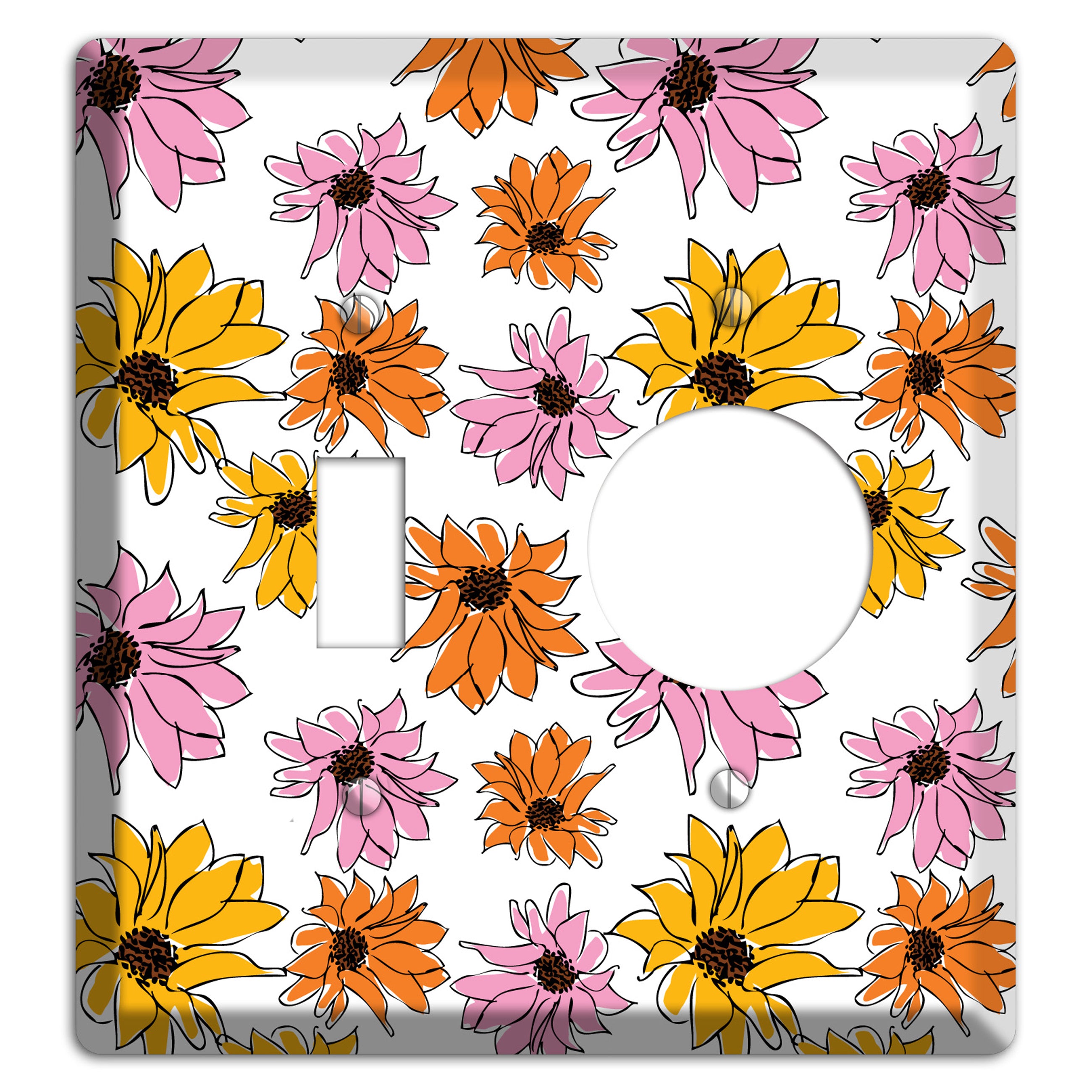 Pink Orange Yellow Flowers Toggle / Receptacle Wallplate