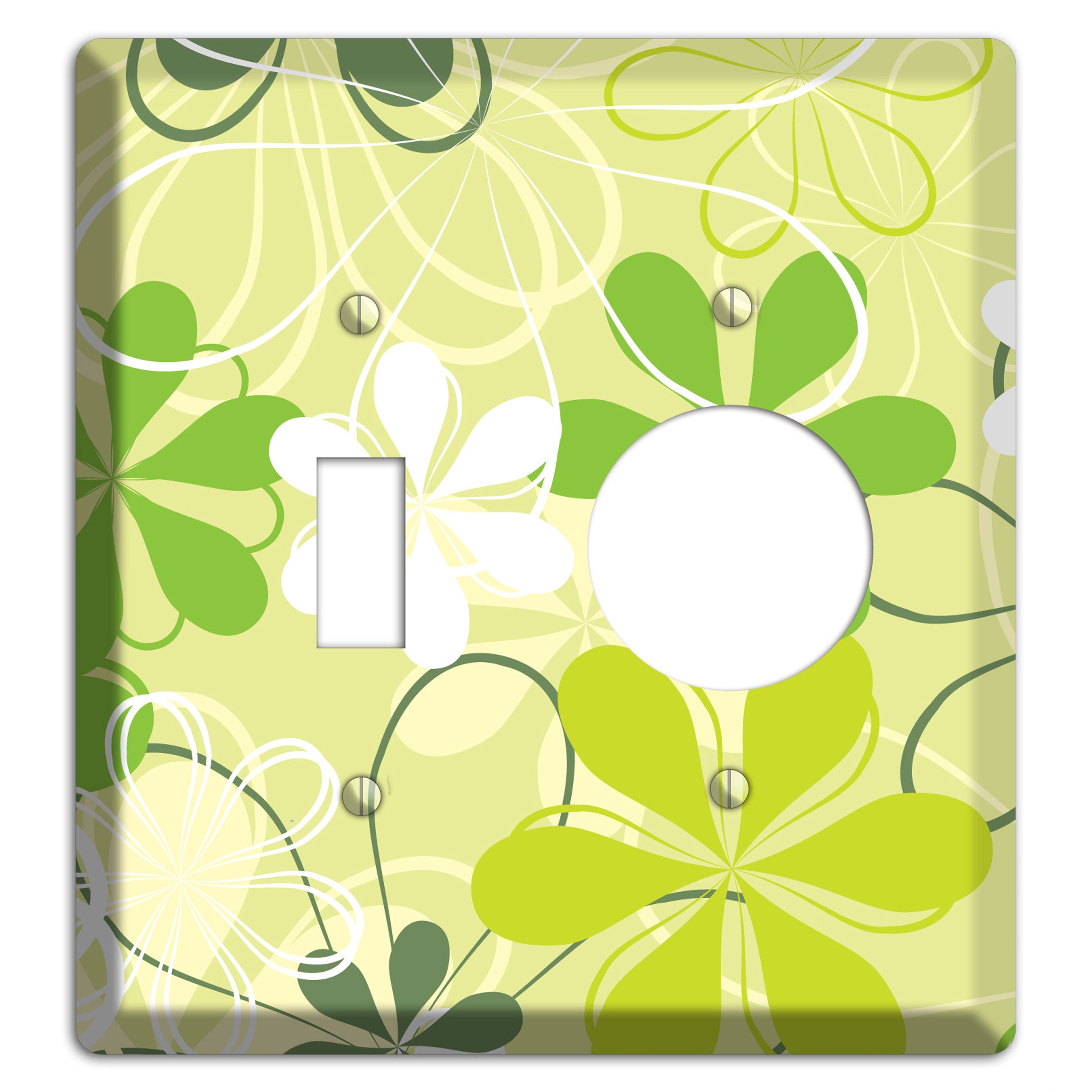 Green Retro Flowers Toggle / Receptacle Wallplate
