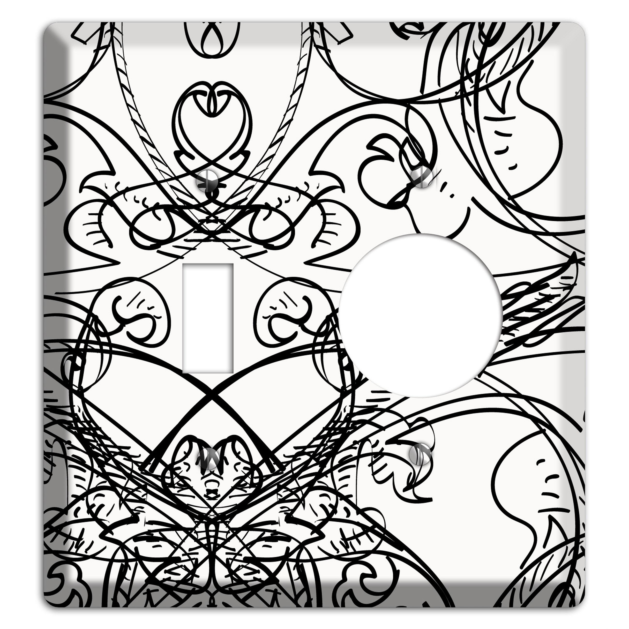 White Deco Sketch Toggle / Receptacle Wallplate