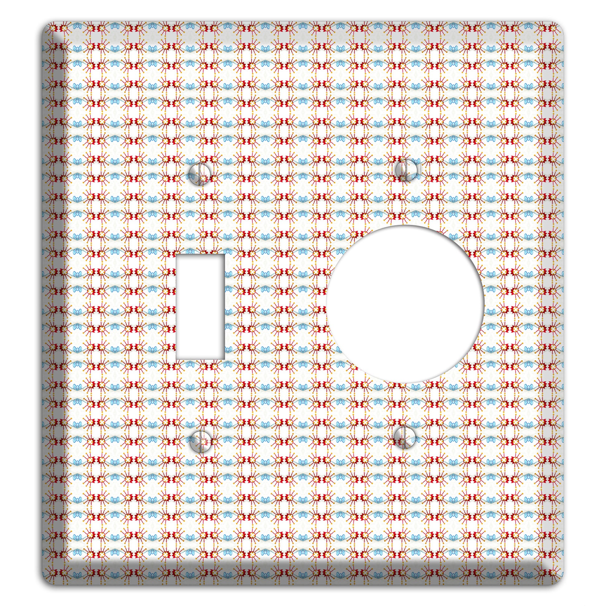 Off White with Red Blue Retro Tapestry Toggle / Receptacle Wallplate
