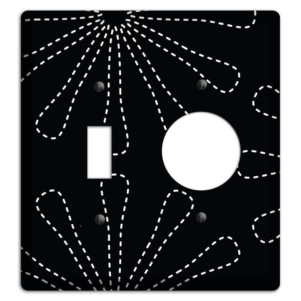 Black with White Retro Stipple Floral Contour Toggle / Receptacle Wallplate