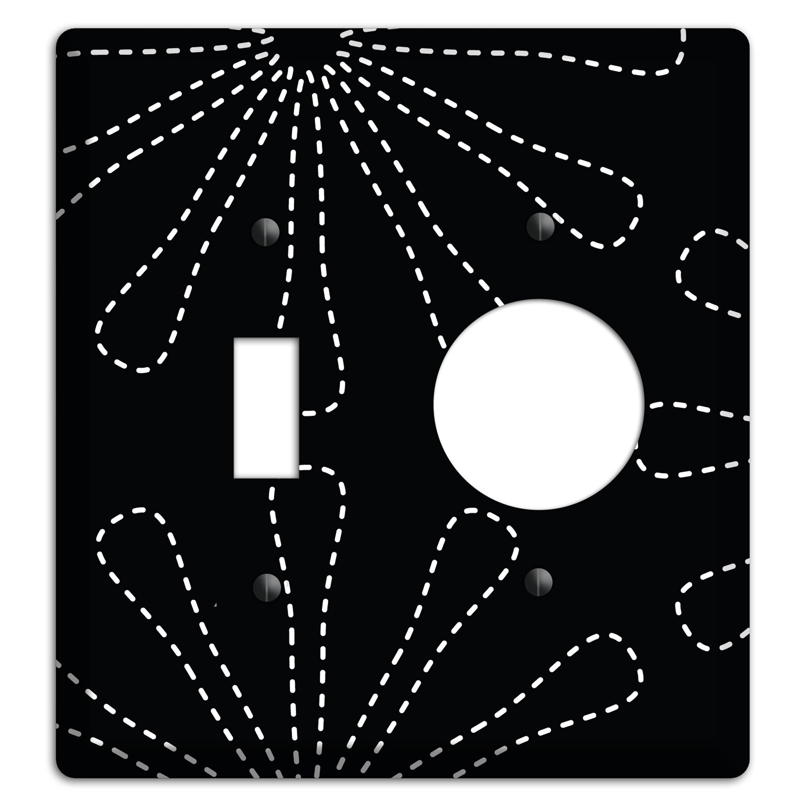 Black with White Retro Stipple Floral Contour Toggle / Receptacle Wallplate