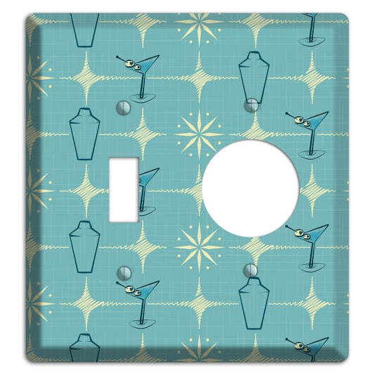 Blue Shaker and Martini Toggle / Receptacle Wallplate