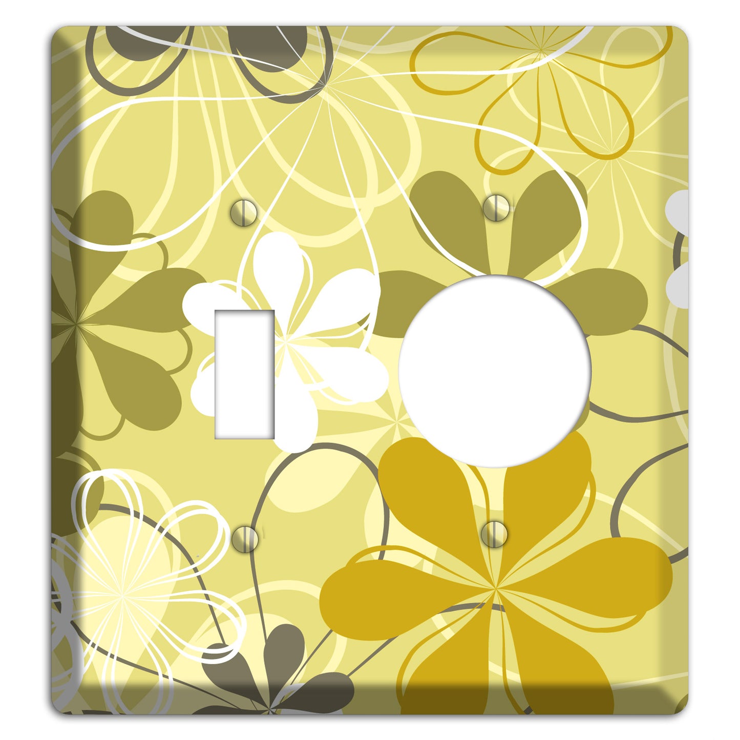 Olive Retro Flowers Toggle / Receptacle Wallplate