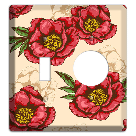 Red Peony Style A Toggle / Receptacle Wallplate