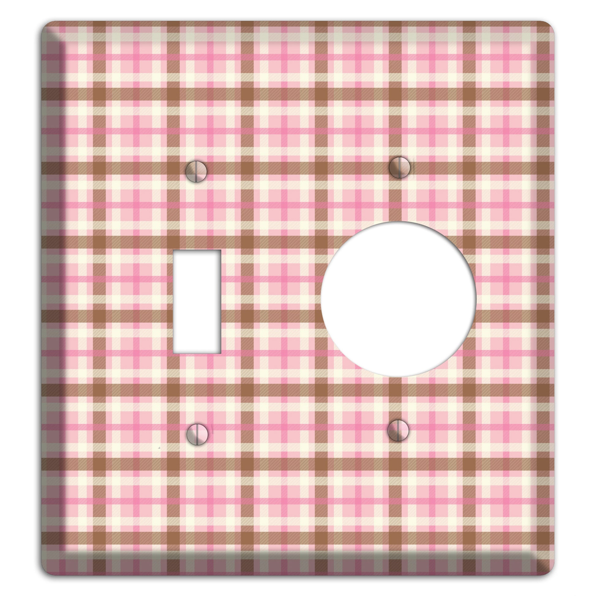 Pink and Brown Plaid Toggle / Receptacle Wallplate