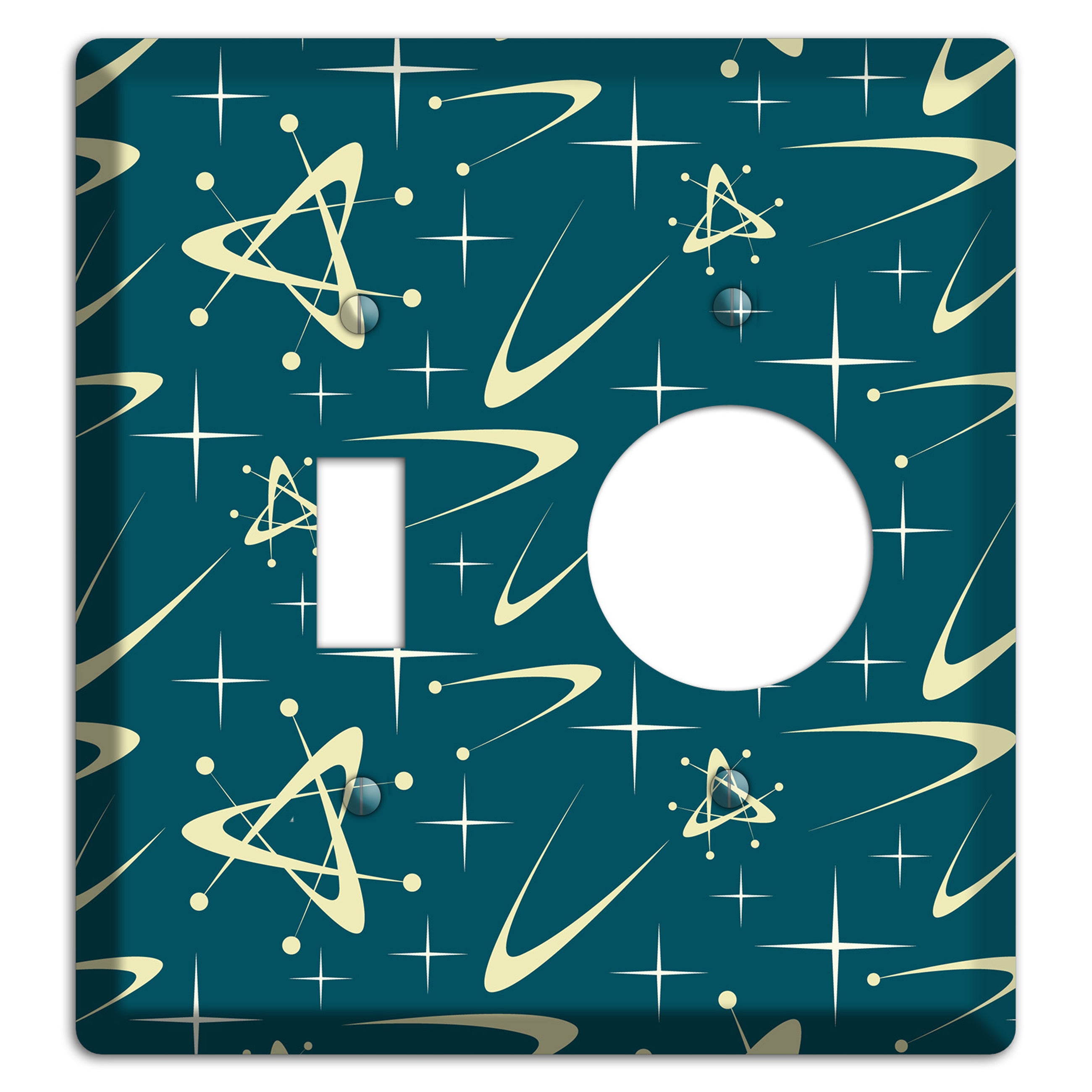 Teal and Yellow Atomic Toggle / Receptacle Wallplate