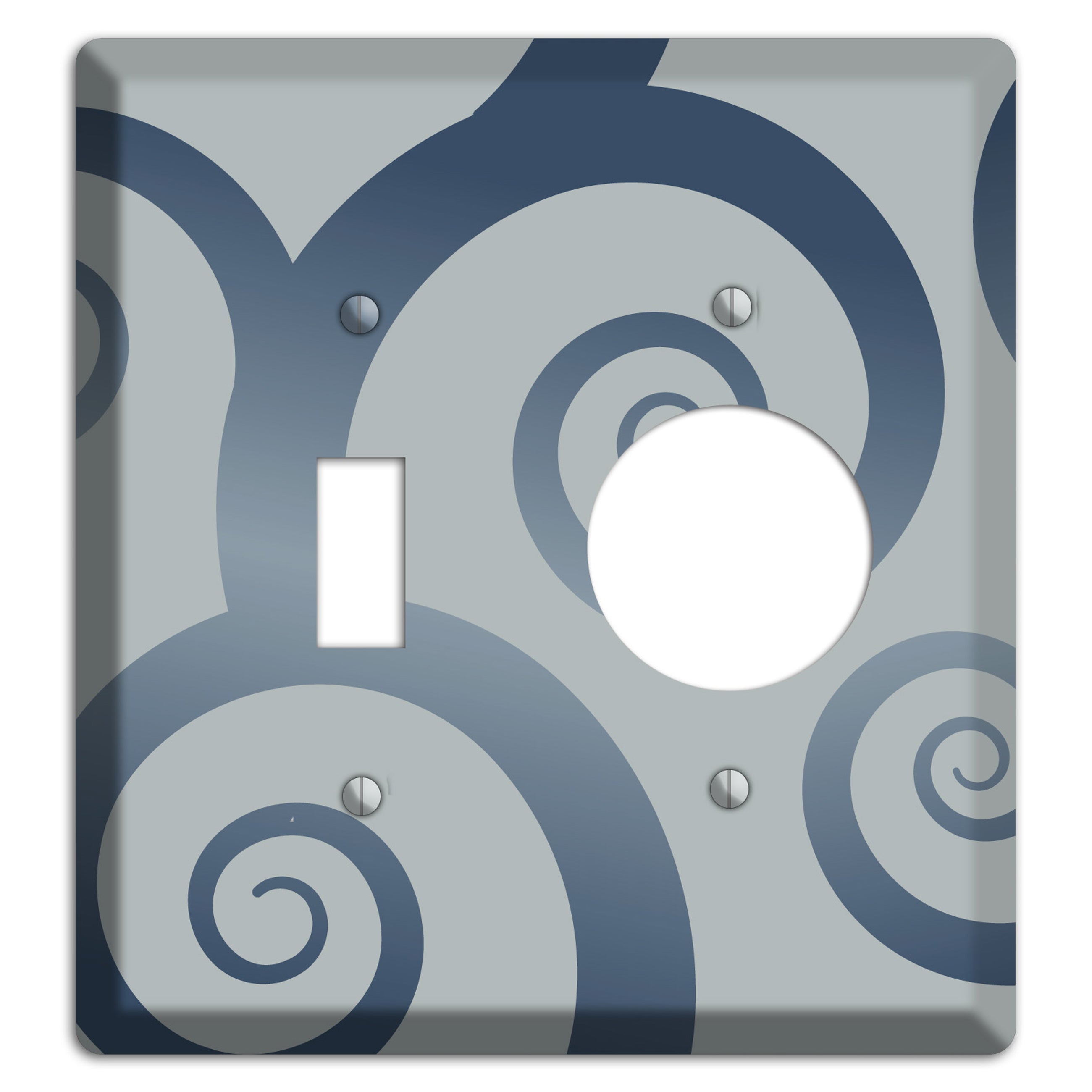 Grey with Blue Large Swirl Toggle / Receptacle Wallplate