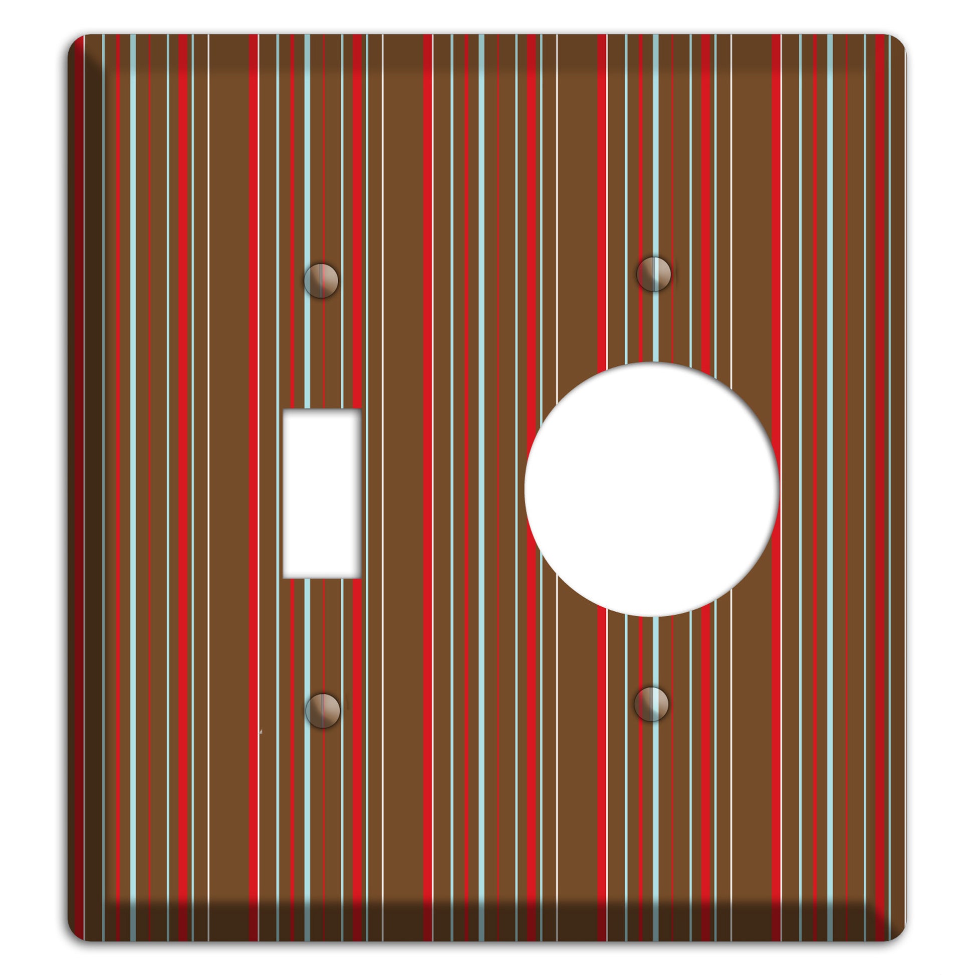 Brown Red and Dusty Blue Vertical Stripes Toggle / Receptacle Wallplate