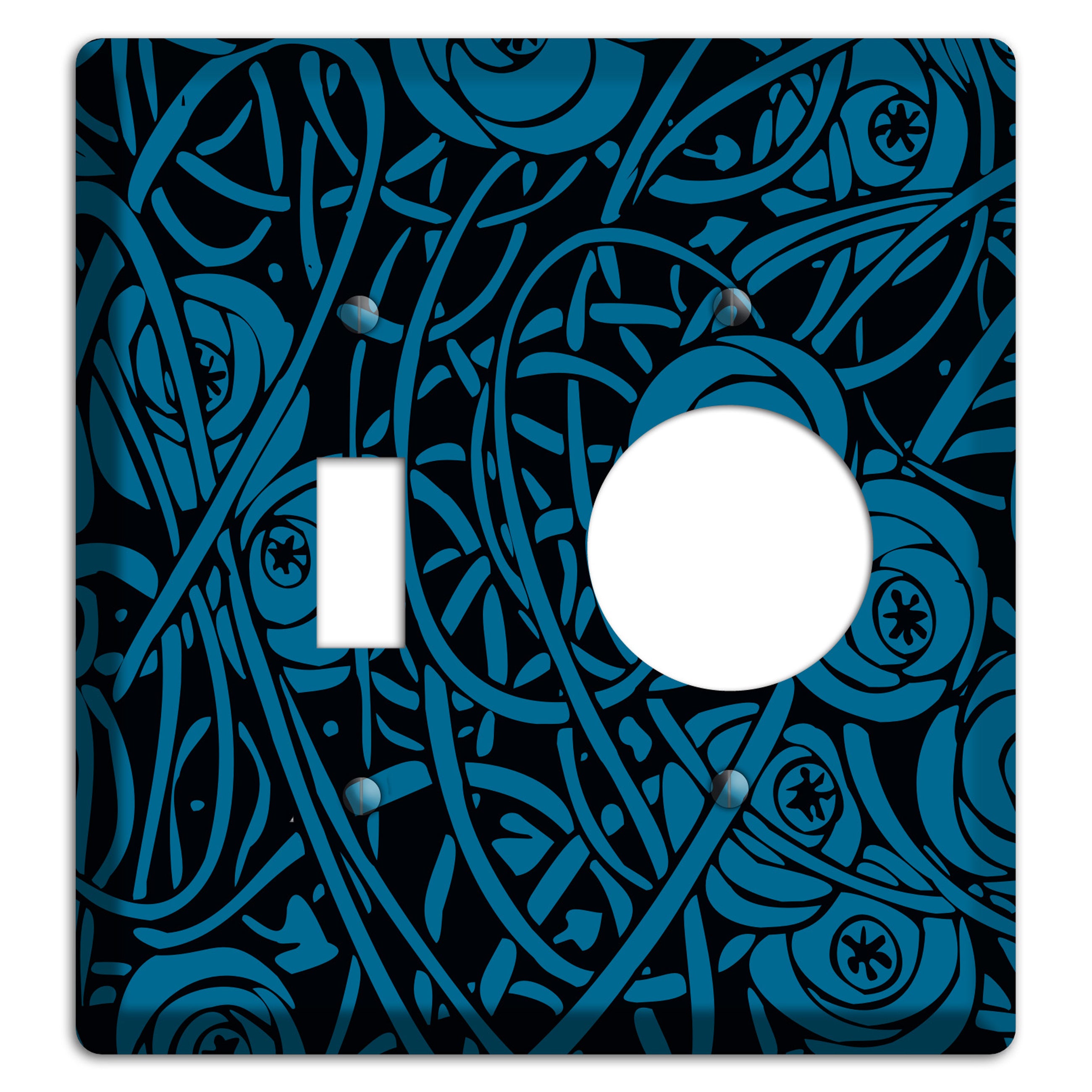 Black and Blue Deco Floral Toggle / Receptacle Wallplate