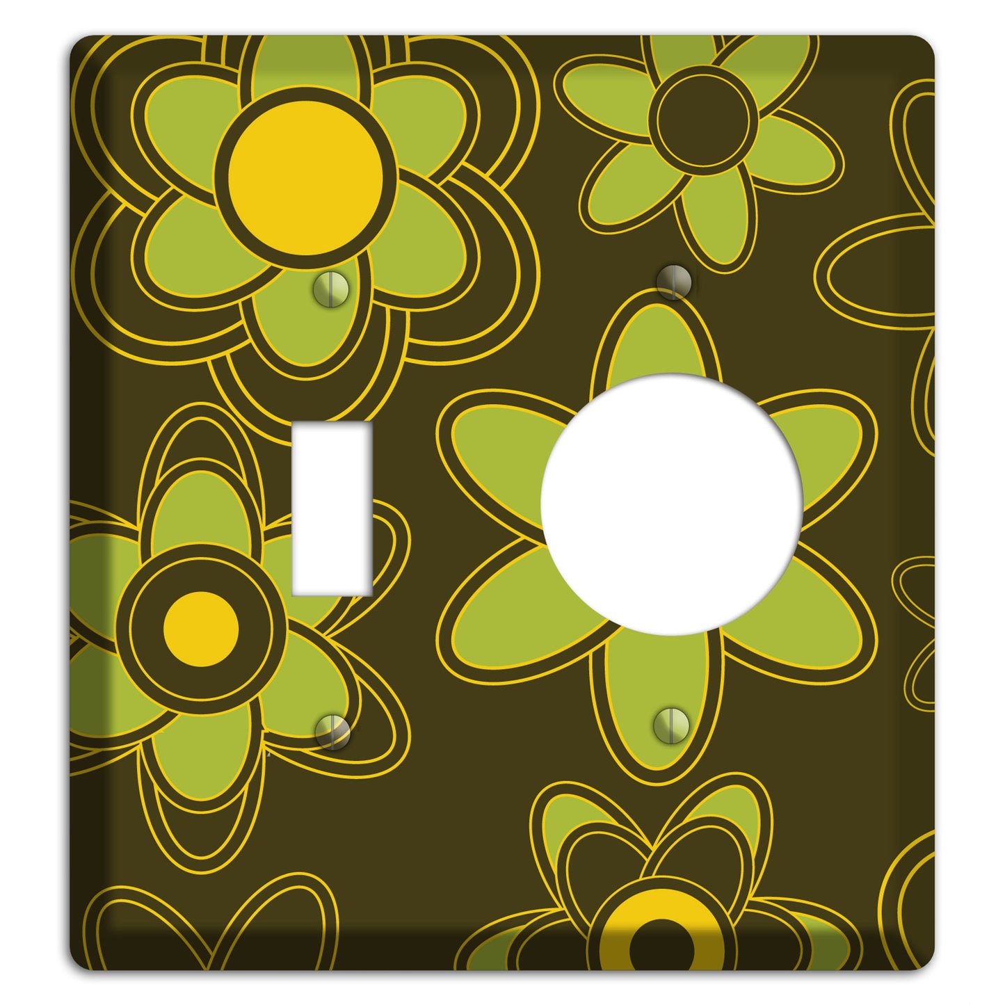 Brown with Lime Retro Floral Contour Toggle / Receptacle Wallplate