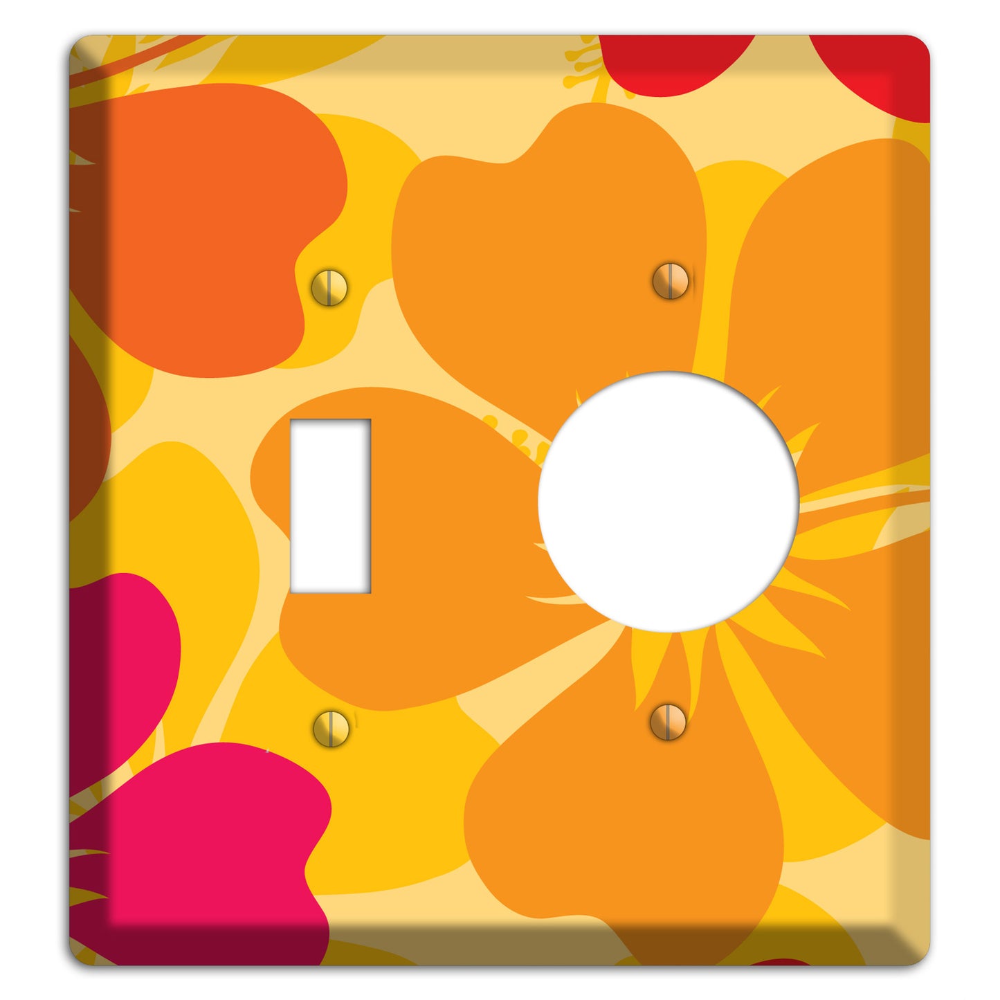 Orange Retro Flowers 2 Toggle / Receptacle Wallplate