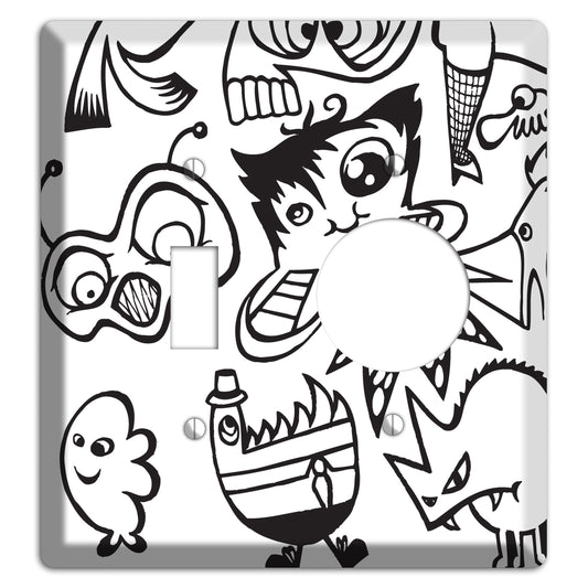 Black and White Whimsical Faces 3 Toggle / Receptacle Wallplate