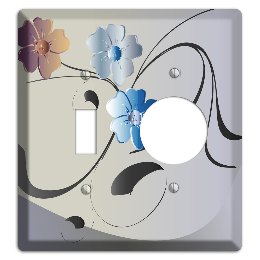 Grey and Blue Floral Sprig Toggle / Receptacle Wallplate