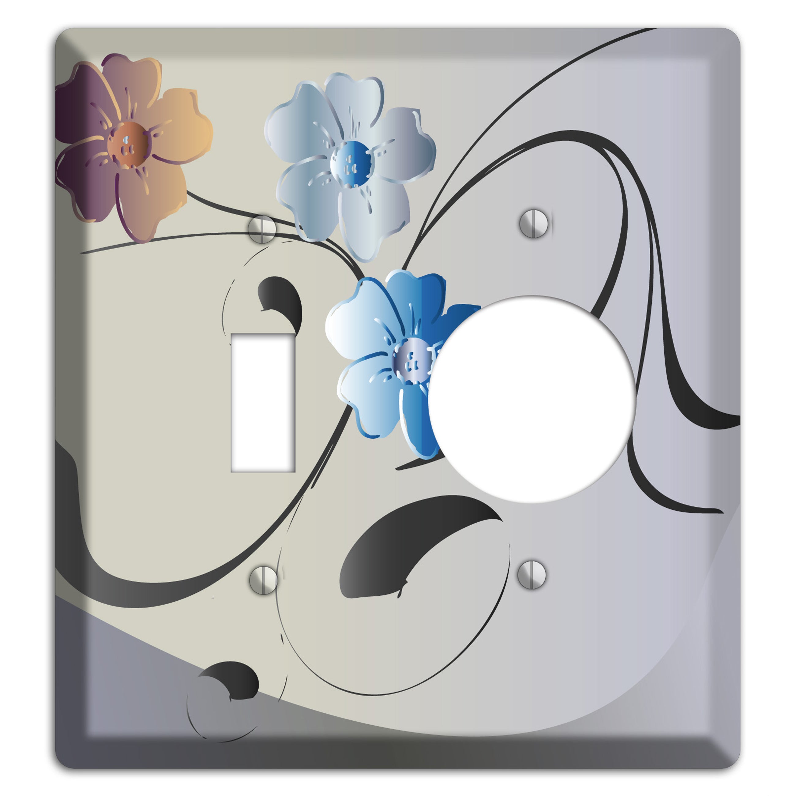 Grey and Blue Floral Sprig Toggle / Receptacle Wallplate
